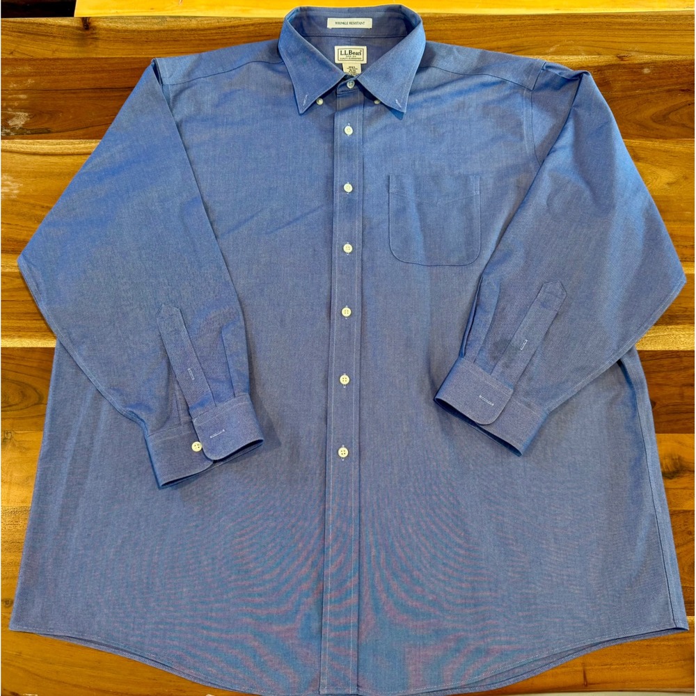 LL Bean Mens Blue Wrinkle Resistant Oxford Button Down Shirt 18-33 GLG7